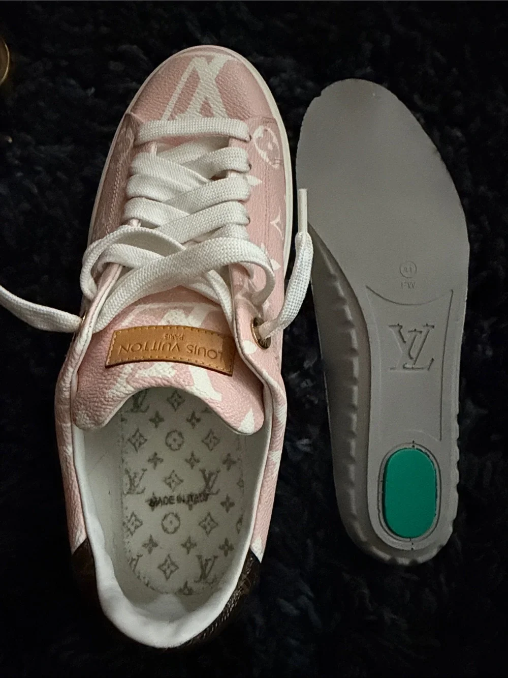 Louis Vuitton Pink Monogram Time Out Leather Low-Top Sneakers AUTHENTIC EUC